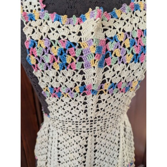 Handmade Crochet Apron With Multicolor Detailing & Halter Neck Design - Picture 2 of 4